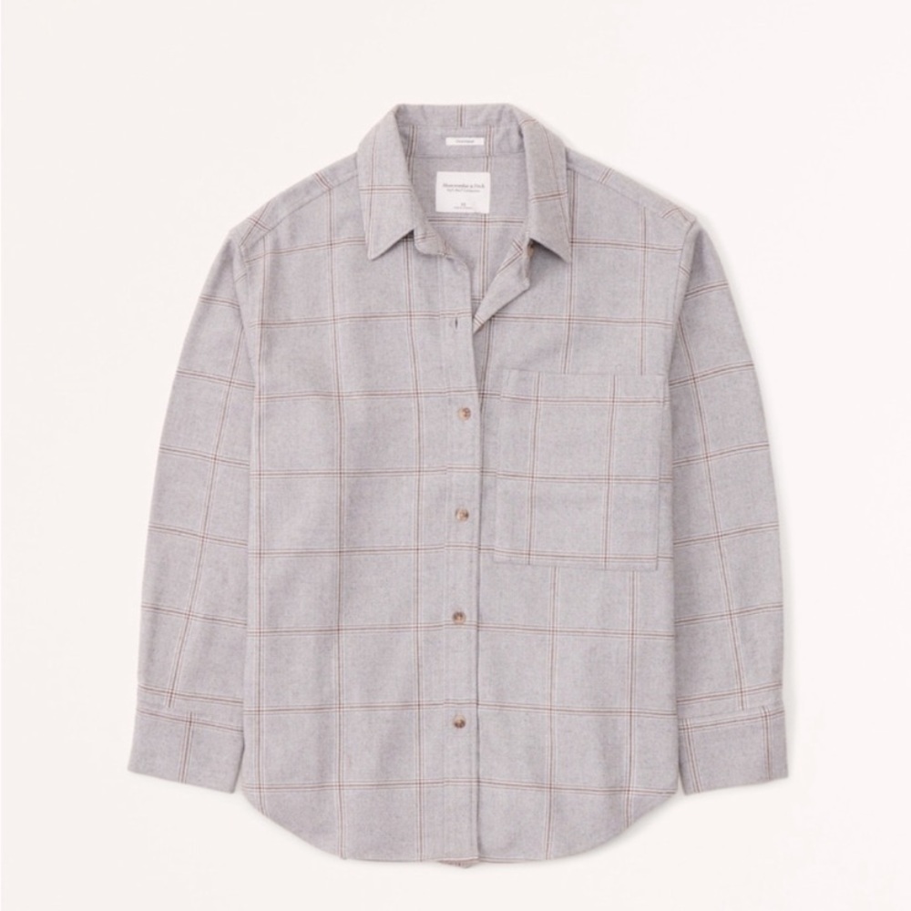 Abercrombie & Fitch Women's Gray Plaid Oversized Flannel Shirt Size S